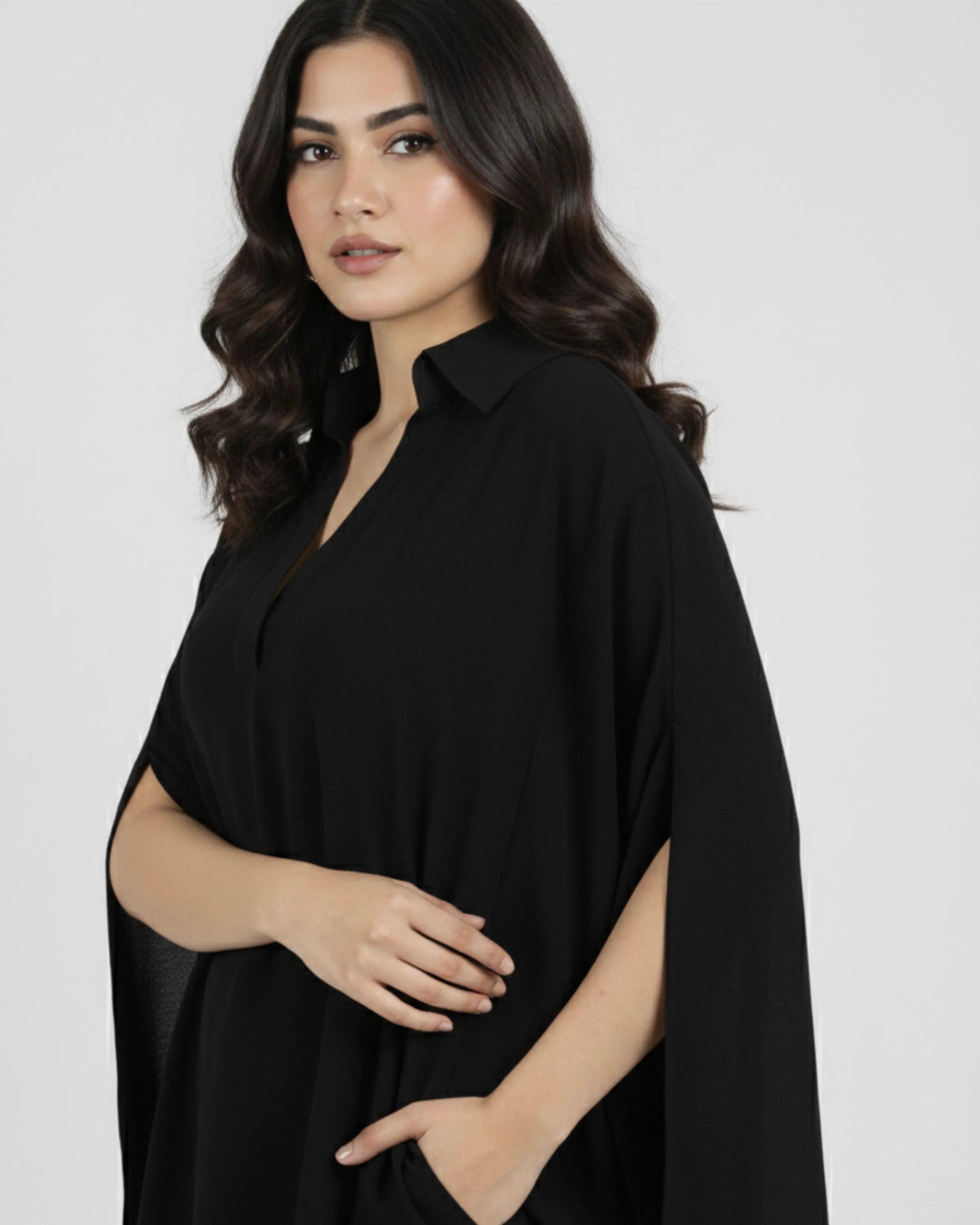 Fractured Crepe Top with Pants Set in Black