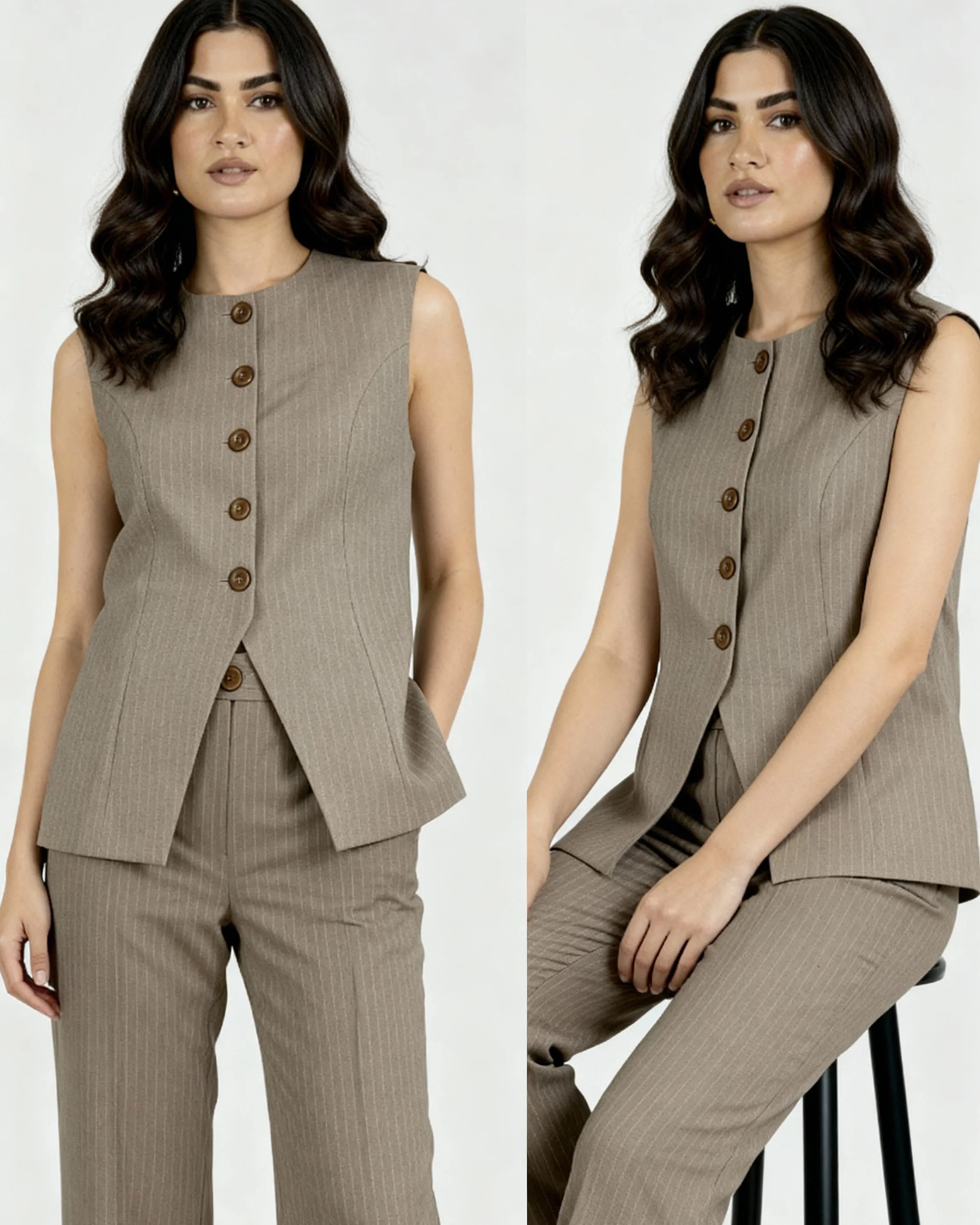Tailored Pants and Vest set in Brown Pinstripes