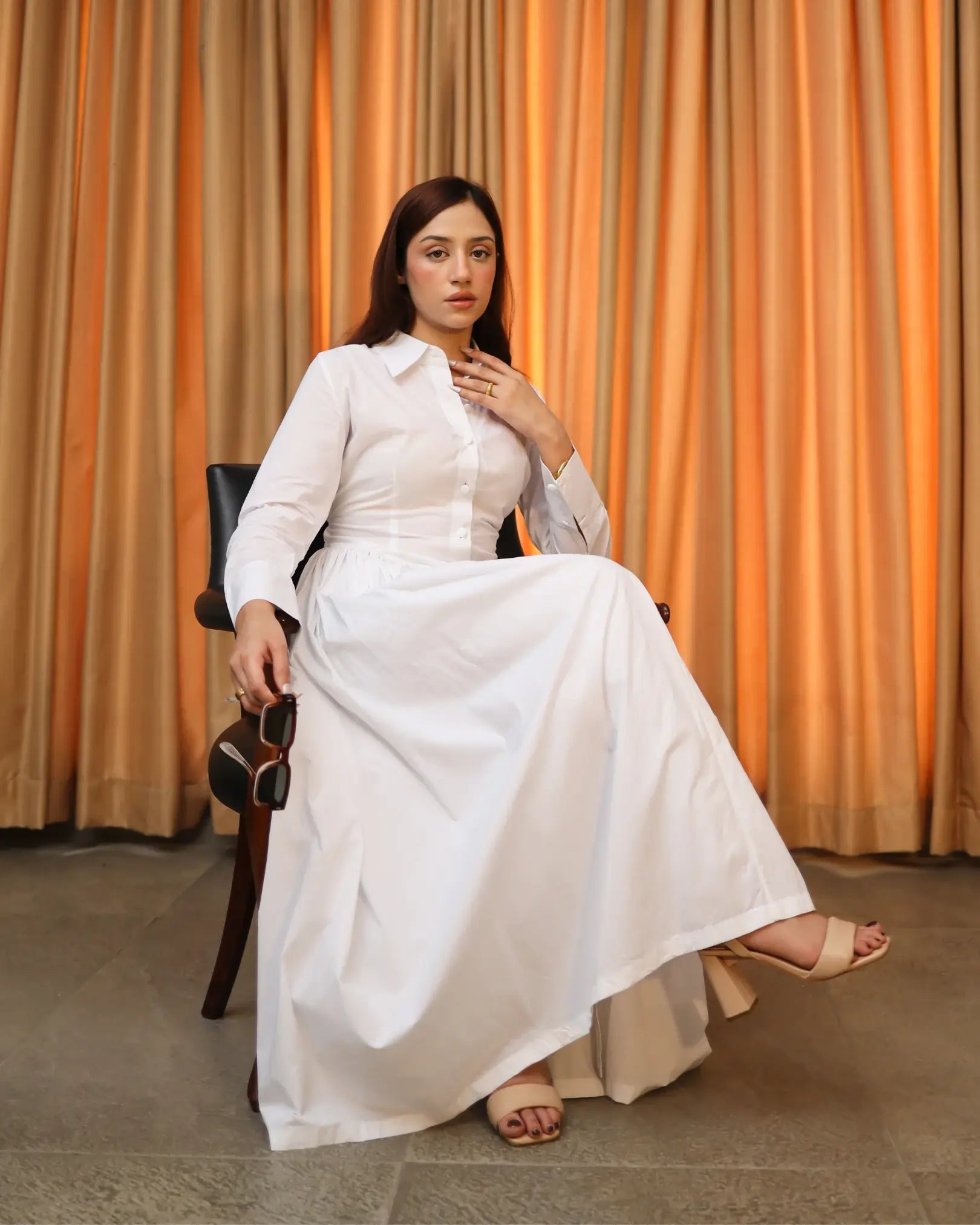 Gathered Dress in White