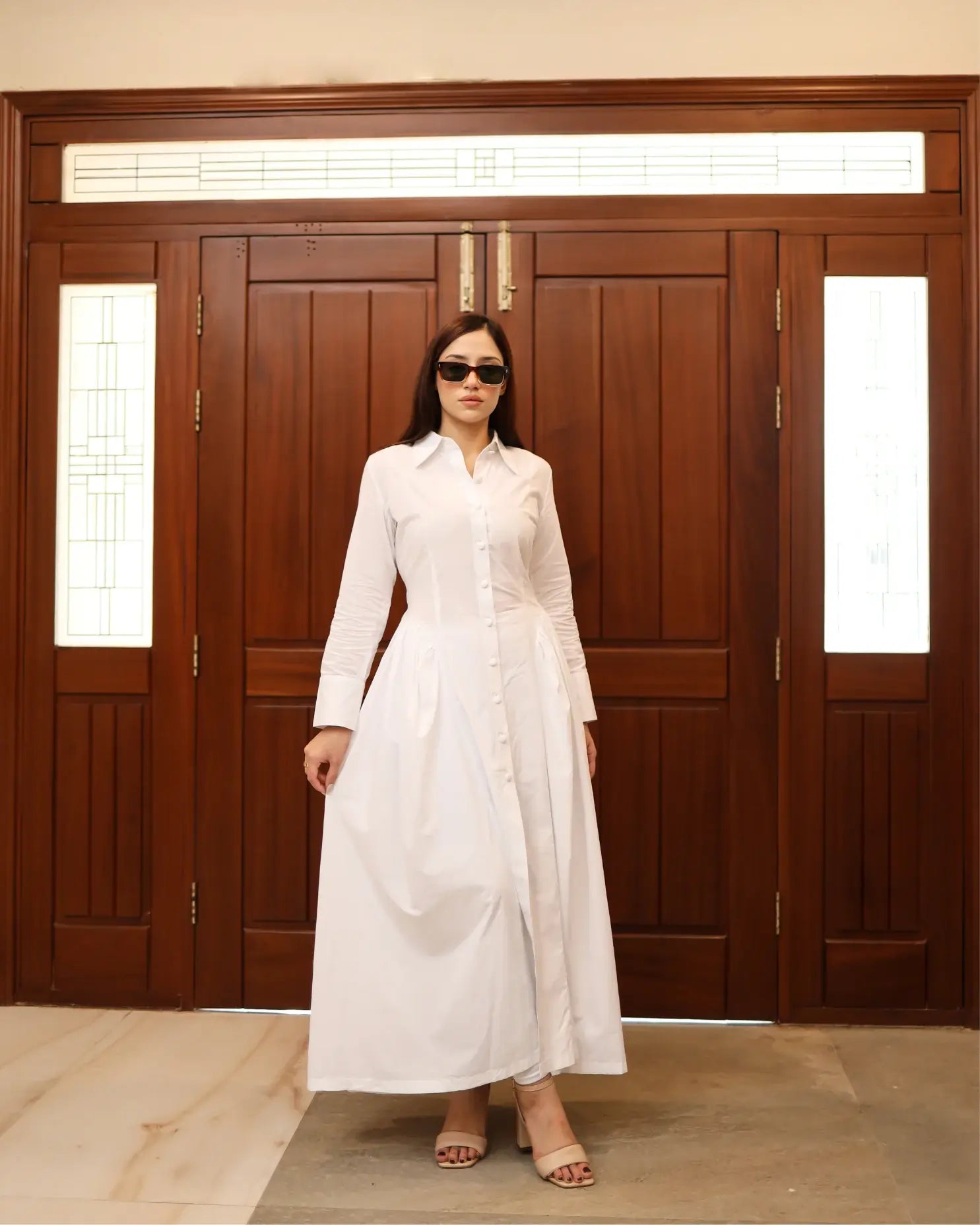 Gathered Dress in White