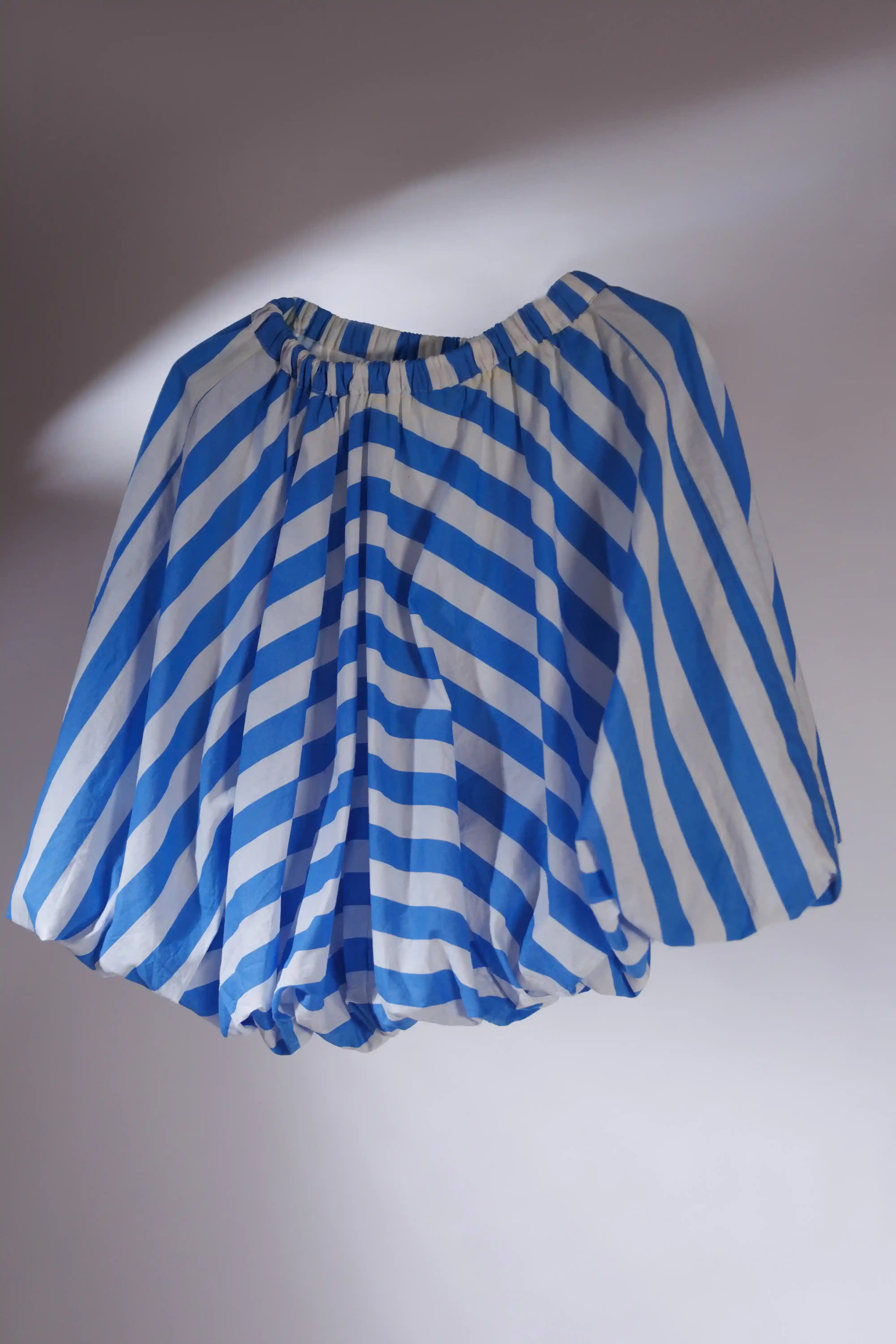 Blue Striped Mini Balloon Skirt