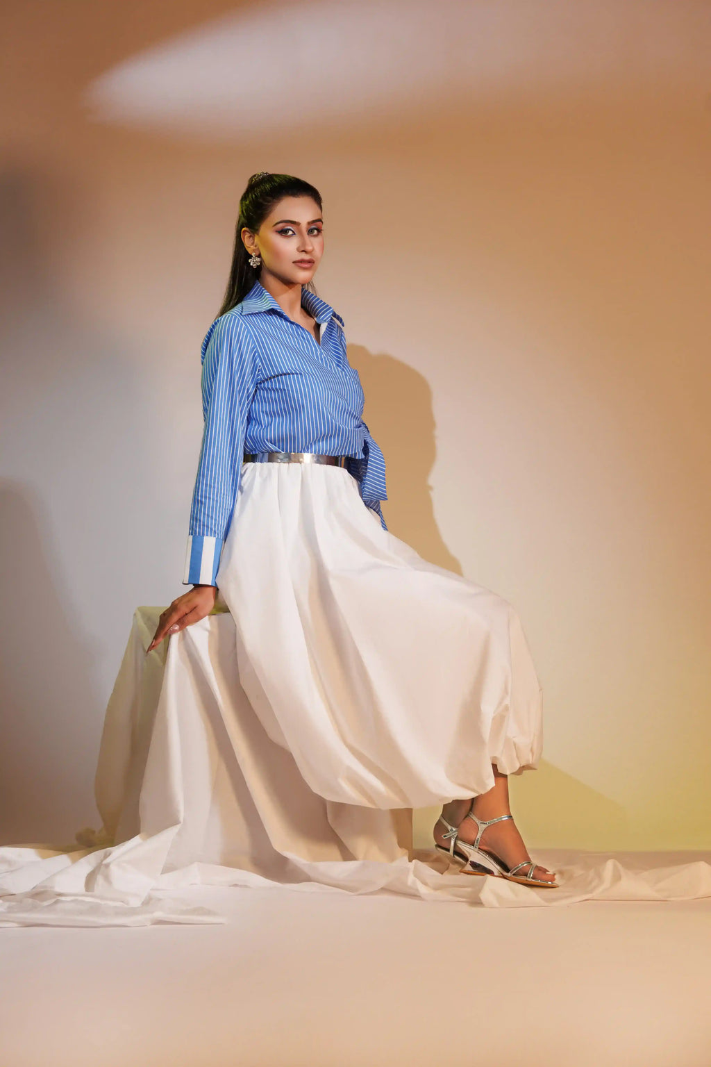 White Cotton Balloon Skirt