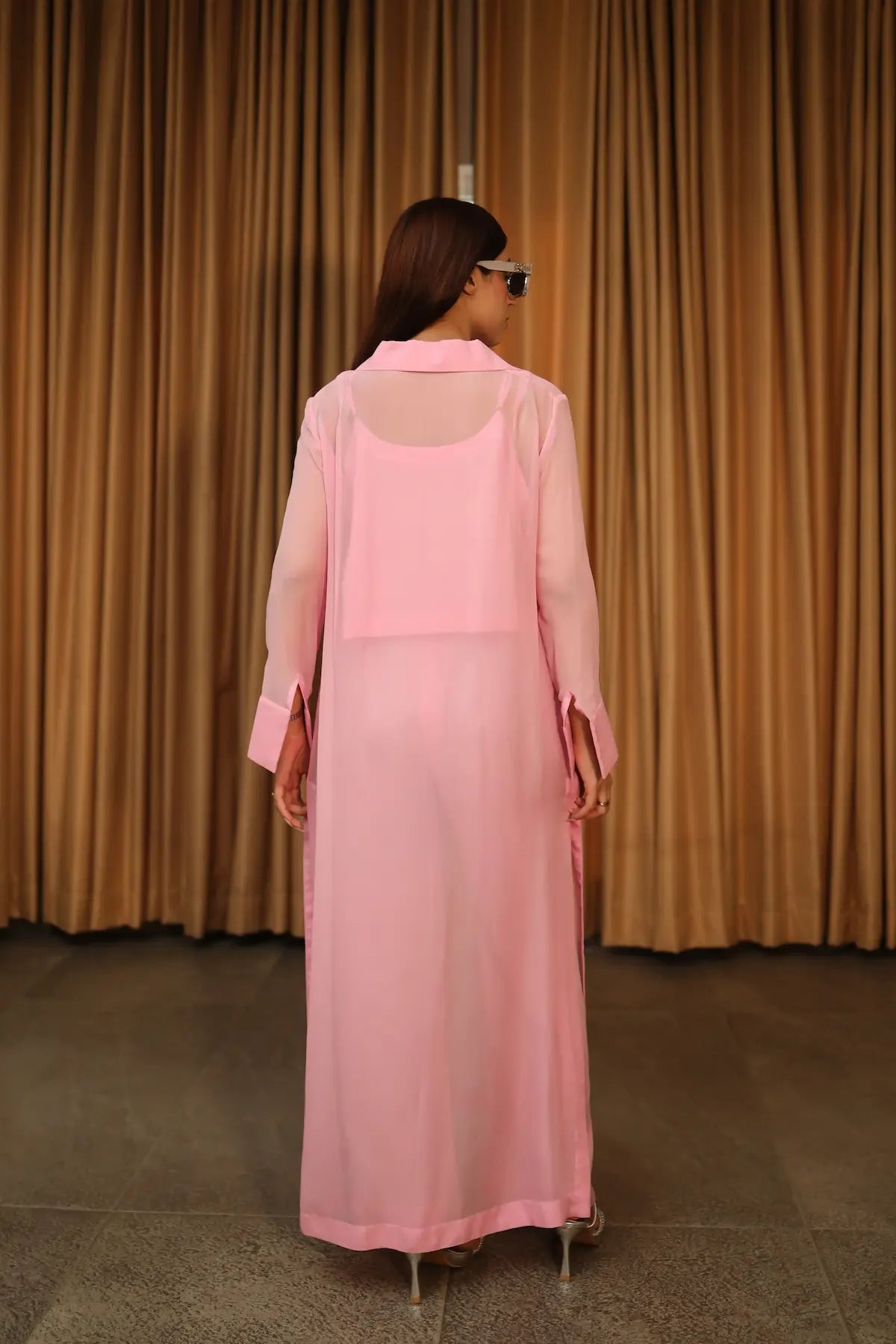 70s Groove Long Shirt Set in Pastel Pink