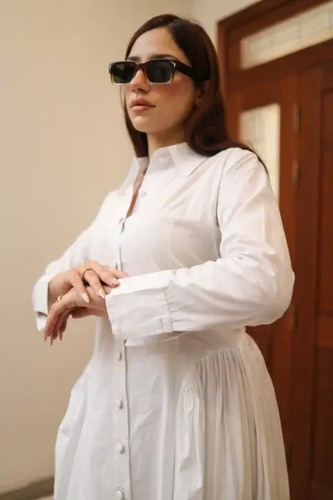 Gathered Dress in White